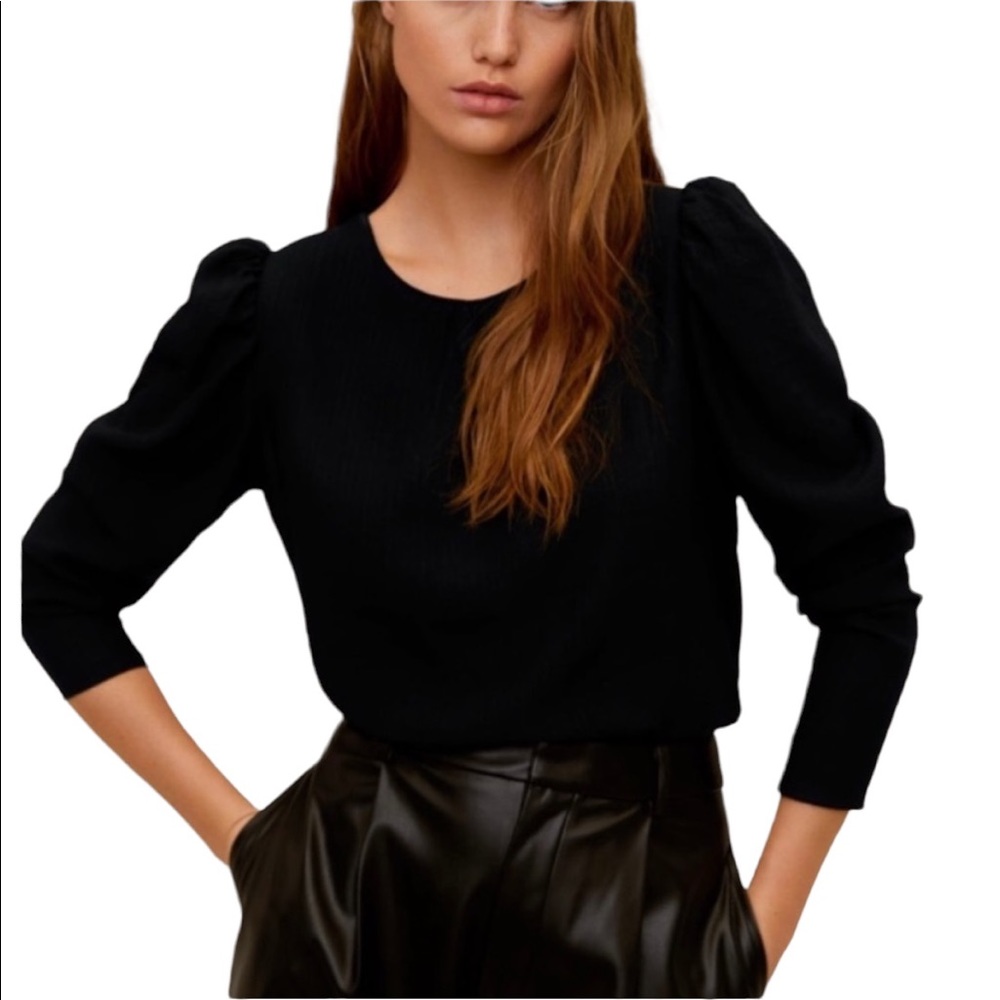 Zara black puffed long sleeve knit top